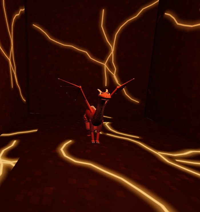Golden Sparkle standing in a glowing lava cavern, from the Labyrinth of Wings game